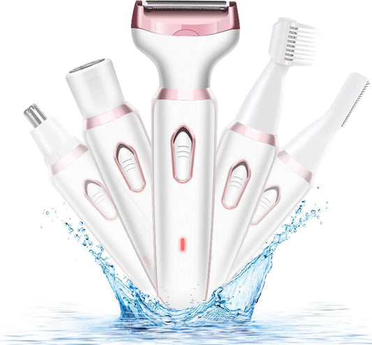 Jiobbo Women's Electric Shaver, 5-in-1 Vio Shaver, USB Rechargeable, Eyebrow Nose Hair Cutter, For Women, Full Body, Unwanted Hair Treatment, Face, Arms, Bikini Line, Back, Leg, Multifunction, Hair Removal, Washable, Unisex, Women's Shaver