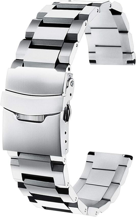 Watch Strap, 0.8 inches (20 mm), 0.9 inches (22 mm), Black, Silver, Replacement Tool Included, Recommended for Watch Lovers