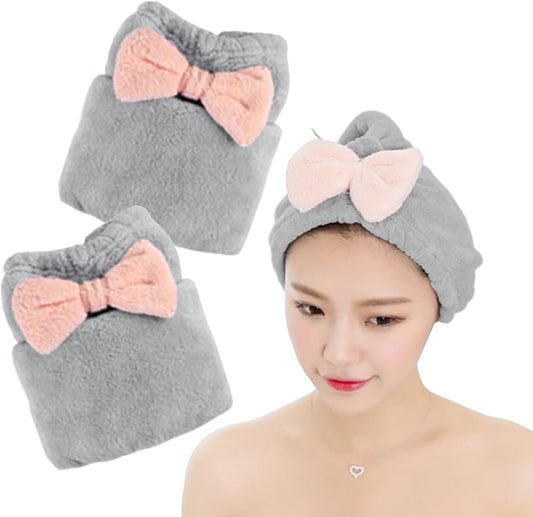 KON Towel Cap, Set of 2, Hair Drying Towel, Hair Drying Towel, Hair Towel, Hair Towel Cap, Gray + Gray