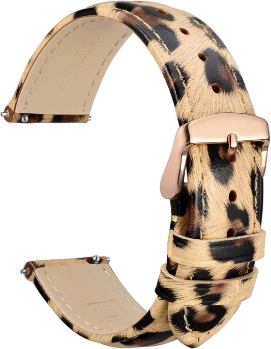 Flower Series Genuine Leather Watch Band, Quick Release Replacement Strap