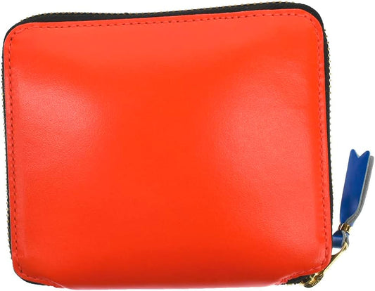 SUPER FLUO SA2100SF Bifold Wallet with Round Zipper, Genuine Leather, Men's, Women's, Orange