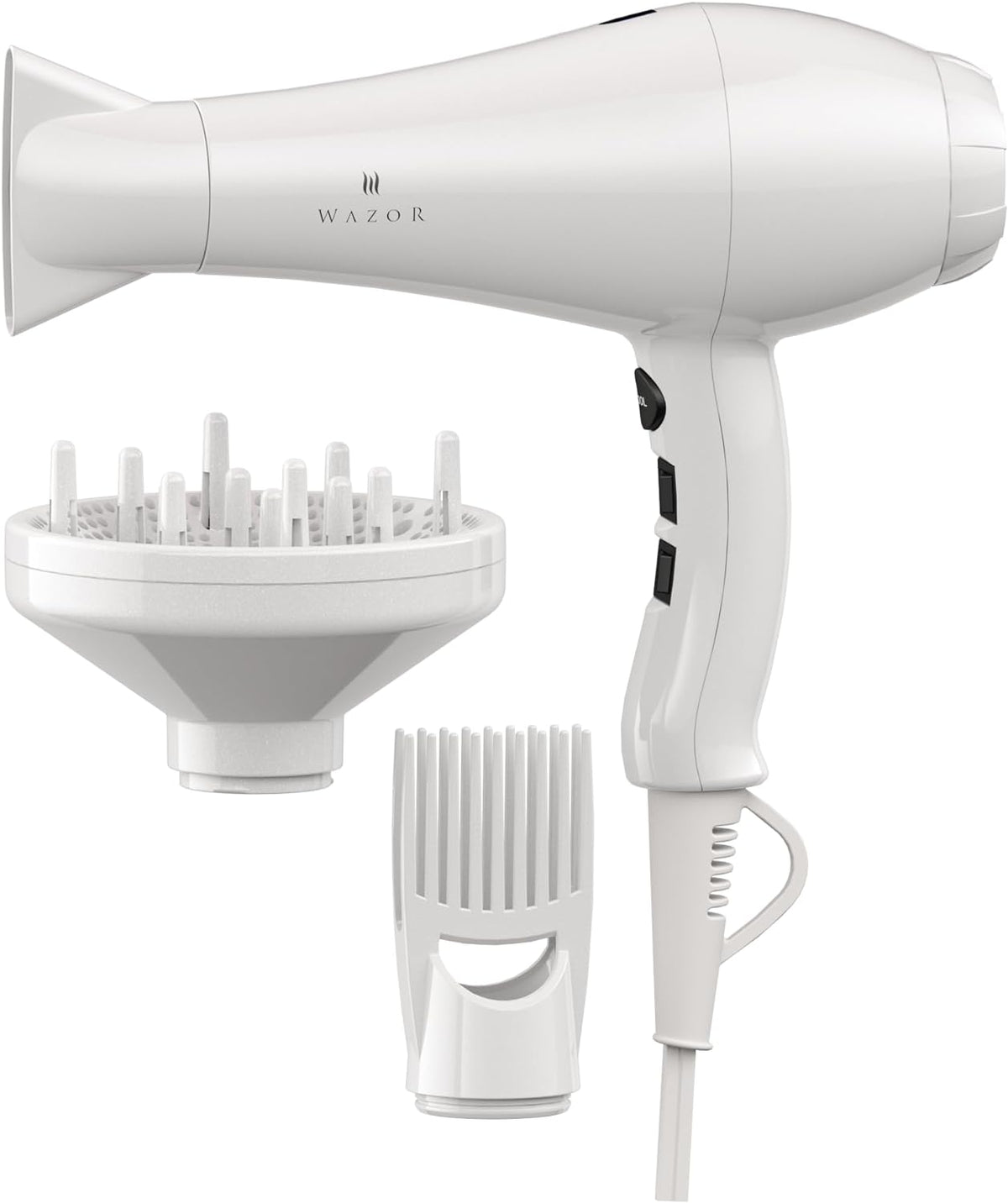 Doraya Hair Dryer, Quick Drying, Large Airflow, 1,200 W, Negative Ions, 3 Types of Nozzles, 6 Levels of Wind Temperature   Air Volume Adjustment, Popular, For Home and Travel, Non-Foldable (White)