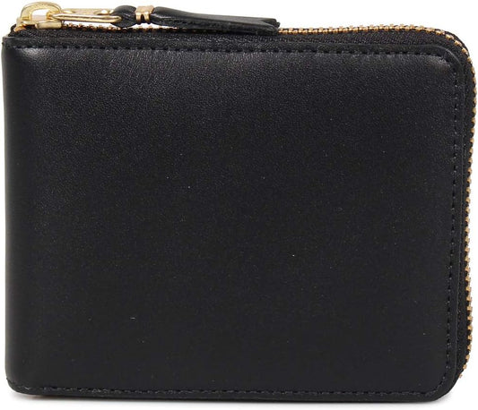 SA7100 Classic Wallet Bi-Fold Wallet, Men's, Women's, Round Zipper, Genuine Leather, Black, Black