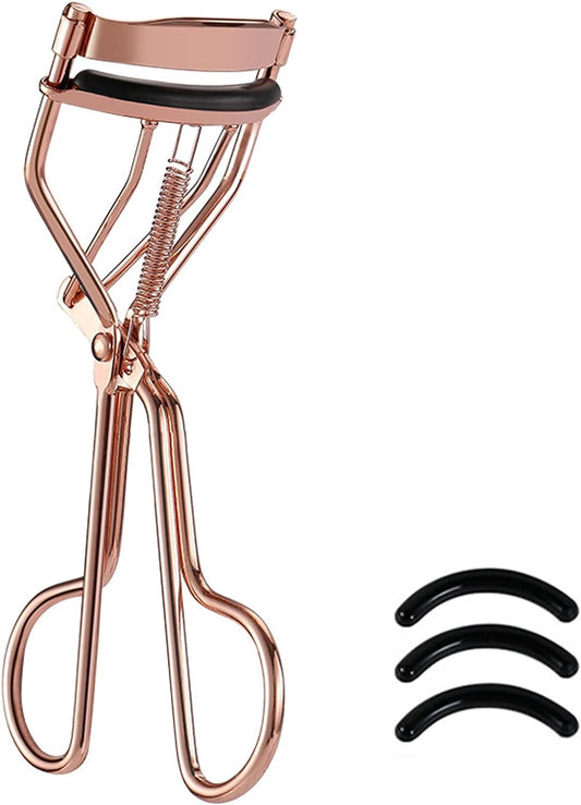 AioBos Eyelash Curler, Popular, Eyelash Curler, Main Body + Replacement Rubber Included, 3 Pieces (Rose Gold)