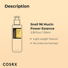 COSRX Snail Essence 96 Mucin Snail 96 Snail Hari Snail Serum Elastic Moisturizing Nutritional Essence Sensitive Dry Skin Snail Mucus Filter Advanced Snail 96 Mucin Power Essence