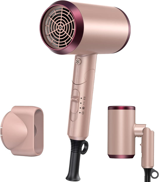 New in September 2022 / Limited Time Release Hair Dryer, Large Airflow, Quick Drying, 1300 W, Negative Ion, Constant Temperature of 57C, 3 Levels Adjustable, Foldable, Lightweight, Includes 2 Types of Nozzles, For Household/Hair Salon/Travel Gift (Gold)