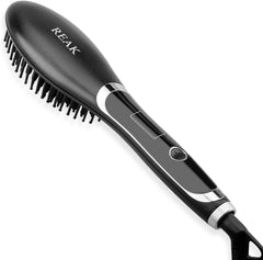 REAK Straight Heat Brush, Straightening Iron, Negative Ion, Comb Type Iron, Electric Heating Hair Brush, 5 Levels of Temperature Adjustment, 288.4 - 466F (140 - 220 C), Burning Prevention, Suitable for Overseas Use