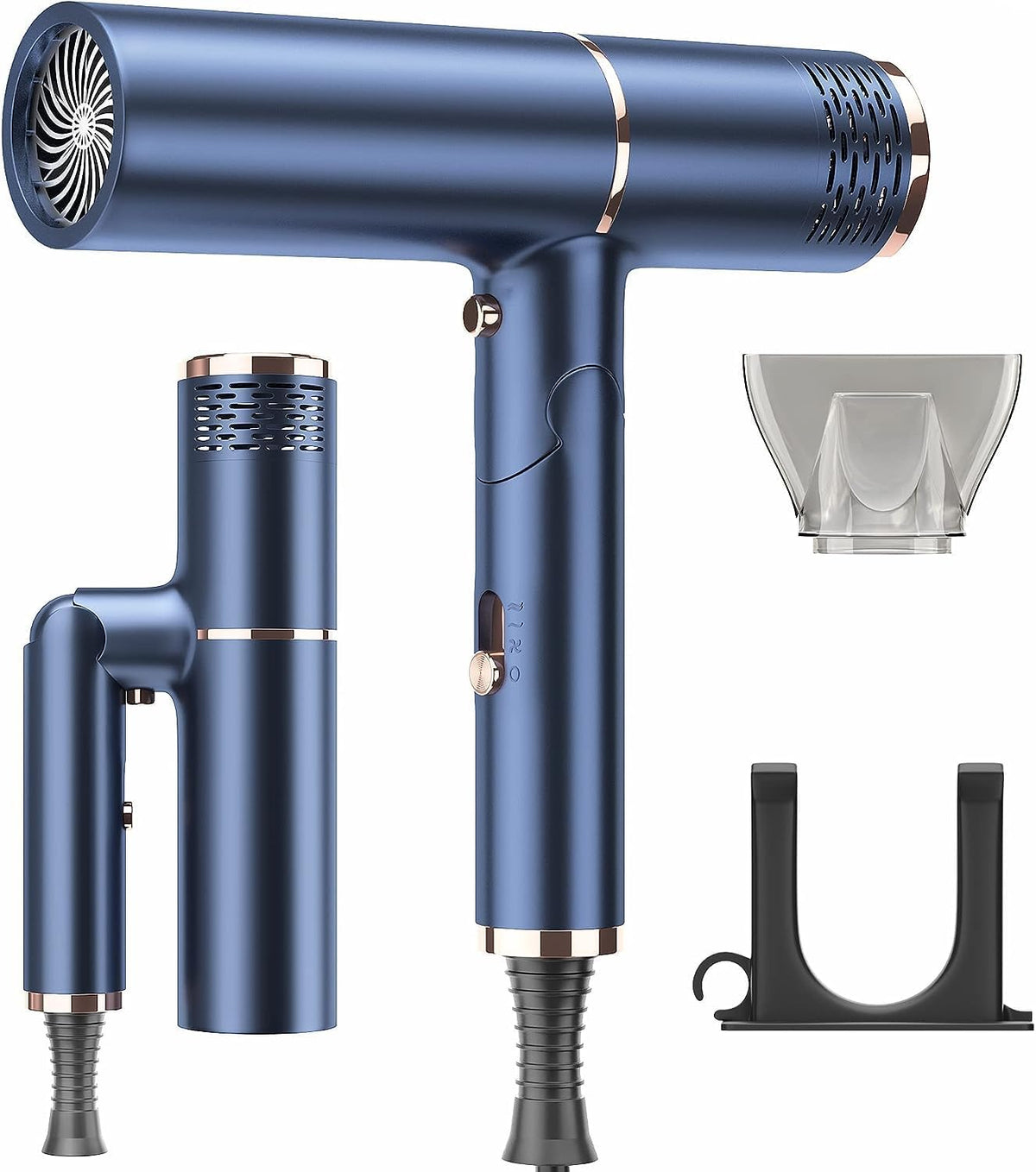 (New in February 2023) Hair Dryer, Large Airflow, Quick Drying, 1,200 W, Negative Ion, Constant Temperature 57C, 3 Levels Adjustable, Foldable, Lightweight, Hair Dryer with Nozzle, For Household/Hair Salons/Travel, Gift (Blue)