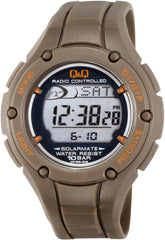 Cue   Cue MHS6-308 Men's Digital Wristwatch, Radio, Solar, Waterproof, Date Display, Urethane Band, Brown, Braun, watch