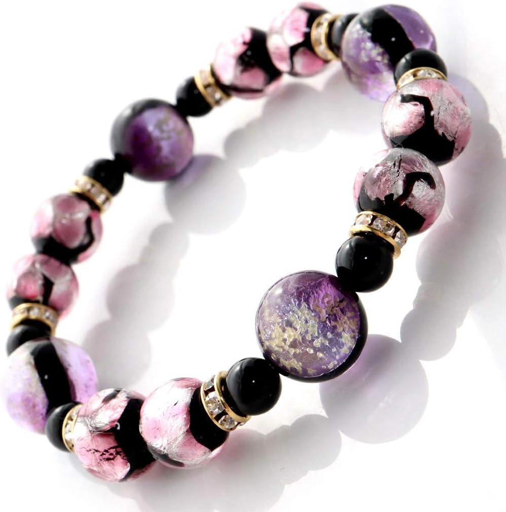 Gold Stone Luminous Firefly Glass Marine Purple Pink Bracelet Okinawa Power Stone Inner Diameter Approx. 7.7 inches (19.5 cm)