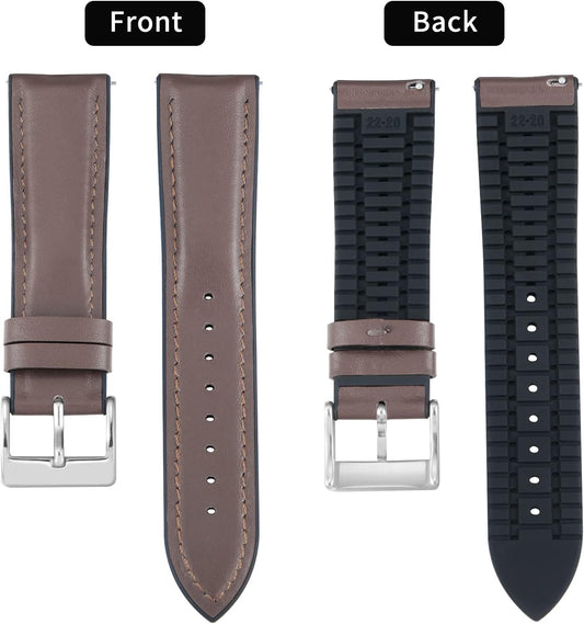 Leather Watch Band, Rubber Inside Rubber, Breathable, 0.6 - 0.9 inches (14 - 22 mm), Hybrid Quick Release Watch Strap, Smart Watch Strap, Unisex, 6 Colors Available