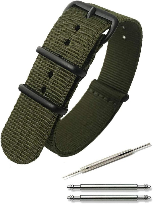 Calm NATO Strap Watch Black Buckle Band Watch Premium Nylon 0.7 - 0.9 inches (18 - 24 mm) Replacement Instruction Manual Included