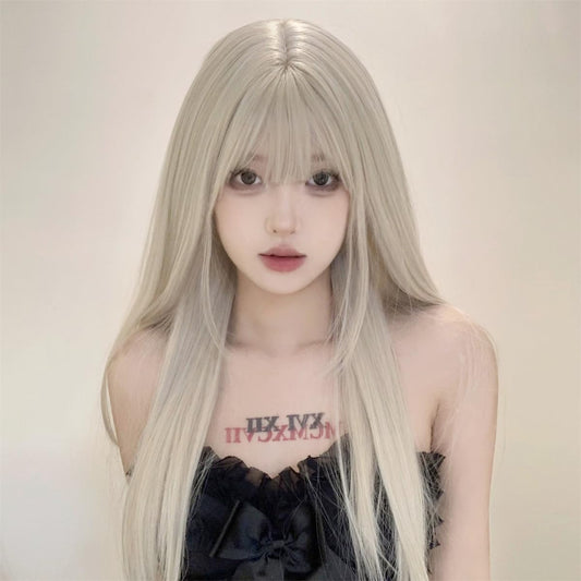 Sizuuenn Women's Long Hair Long Straight Bangs Platinum Wig, "Blonde Goddess", Small Face, Natural, Heat Resistant Wig, High Temperature Hair Yarn, Cosplay Wig, Dedicated Net Events, School Festivals, Cultural Festivals, Photography, Disguise