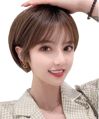 NICEHAIR Wig, Bob, 100% Human Hair, Short, Women's, Full Wig, Women's Straight Popular, Classic, Short Bob, Natural, Medical Use, Small Face, Harajuku Style, Air Bangs Wig, Everyday, Heat Resistant, For Summer, Adjustable, Breathable, Fluffy (Brown#)