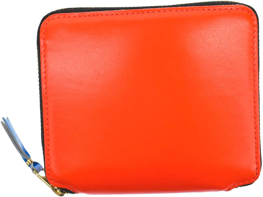 SUPER FLUO SA2100SF Bifold Wallet with Round Zipper, Genuine Leather, Men's, Women's, Orange