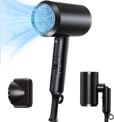 (2023 New, Ultra Lightweight) Hair Dryer, Large Airflow, Quick Drying, 1,300 W, Negative Ion, Constant Temperature of 57C, 3 Levels Adjustable, Foldable, Lightweight, Dryer, 2 Types of Nozzles, For Household/Hair Salon/Travel, Gift (Black)