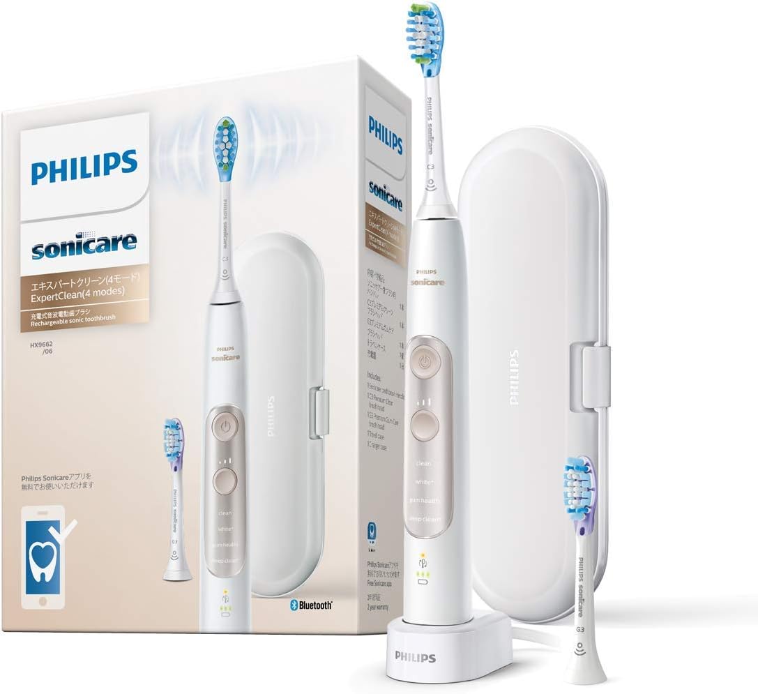 Philips Sonicare HX9662/06 Electric Toothbrush, Expert Clean, Interlocking App, Dental Plaque Removal, Includes Travel Case, White