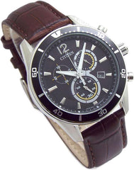 Eco Drive Chronograph Solar Chrono Brown Genuine Leather Belt with Replacement Belt Black Dial Domestic Product Number VO10-6742F BR Parallel Import