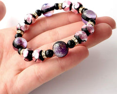 Gold Stone Luminous Firefly Glass Marine Purple Pink Bracelet Okinawa Power Stone Inner Diameter Approx. 7.7 inches (19.5 cm)