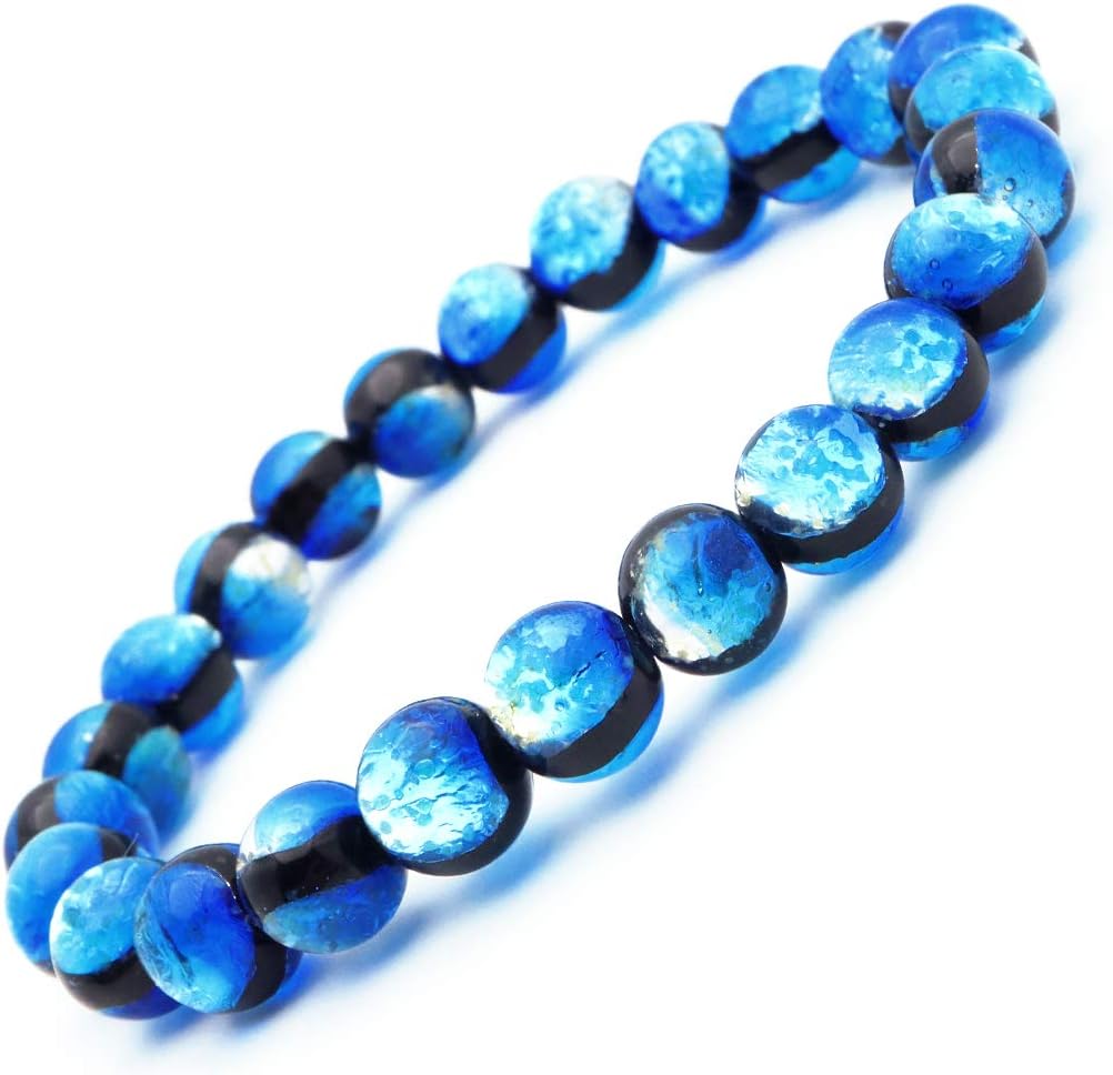 Yonagni Blue Firefly Glass 0.3 inch (8 mm) Glow Bracelet, Okinawa, Souvenir, Onaguni Island