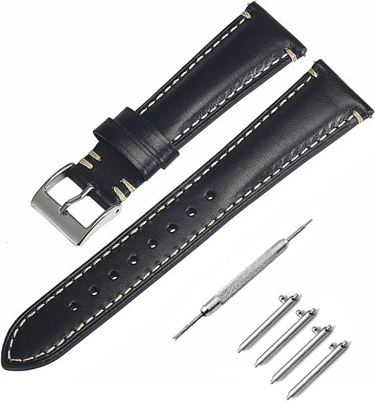 Watch Band Watch Strap 20mm 22mm Replacement Strap Genuine Leather Watch Band 20mm 22mm Quick Release No Tools Required Elegant Calf Leather Sweatproof Tactile Lining Includes Watch Strap Adjustment Tool and Spring Bar