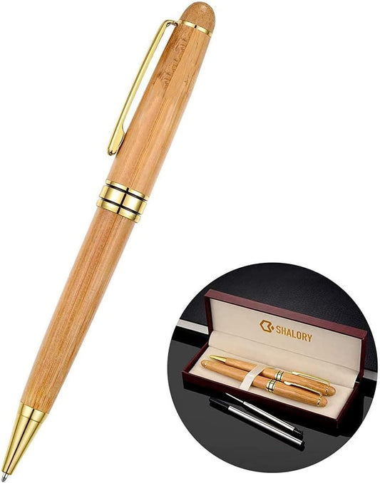 Natural Material Oil-based ballpoint pen made of bamboo, 2 pieces, perfect for men, women, professionals, executives, offices, commemorative gifts, birthday presents…