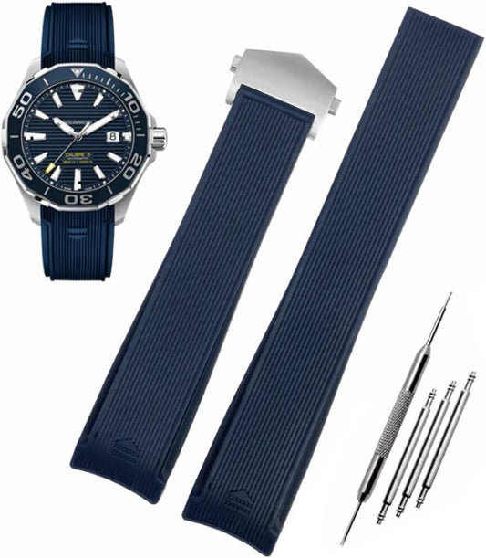 TAG HEUER Strap, Rubber, Watch Band, 0.9 inches (22 mm), Silicone, Soft, Watch Band, D-Buckle Type, Compatible with TAG Heuer, Replacement Strap with Buckle, Tool Included