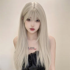 Sizuuenn Women's Long Hair Long Straight Bangs Platinum Wig, "Blonde Goddess", Small Face, Natural, Heat Resistant Wig, High Temperature Hair Yarn, Cosplay Wig, Dedicated Net Events, School Festivals, Cultural Festivals, Photography, Disguise