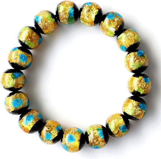 Glow Fluffy Glass Yellow Blue MIX 12mm Bracelet Dragonfly Blue Yellow Okinawa Souvenir