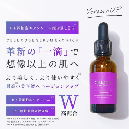 Cell Code Stem Serum (30 mL) Human Stem Cell Beauty Essence Cord Blood Human Stem Cell Culture Solution EGF FGF Highly Formulated Stem Cell Cosmetics Niacinamide Exosome Cosmetics Made in Japan