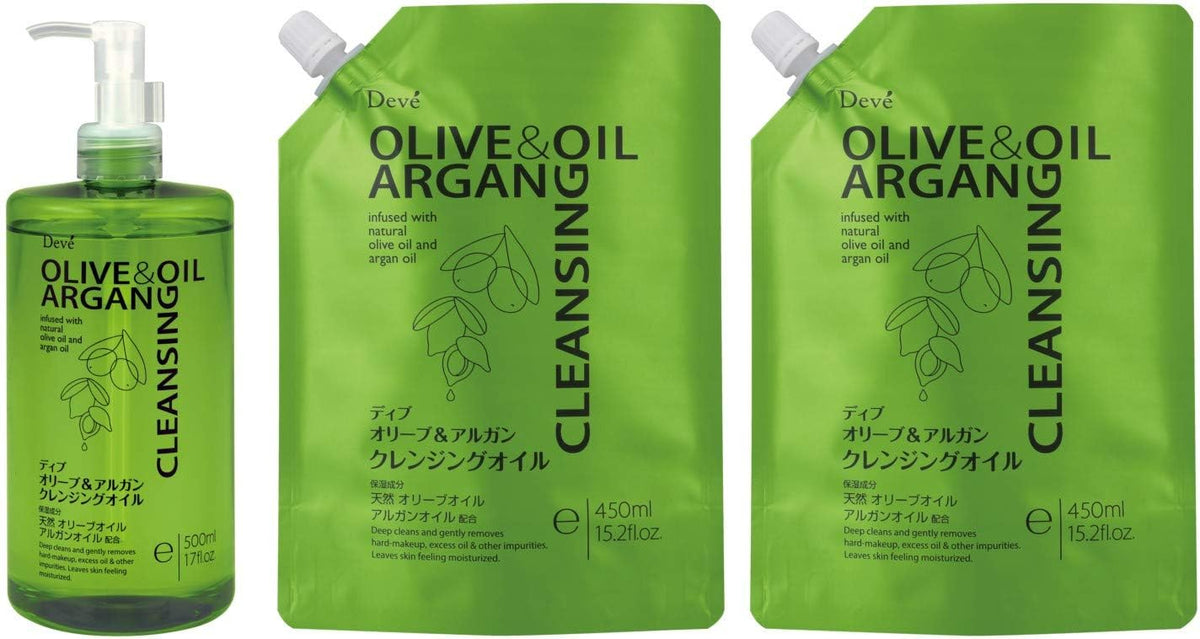 Dib Olive   Argan Cleansing Oil 16.9 fl oz (500 ml) + Dib Olive   Argan Cleansing Oil Refill 15.9 fl oz (450 ml) x 2, 3 Pack Assortment