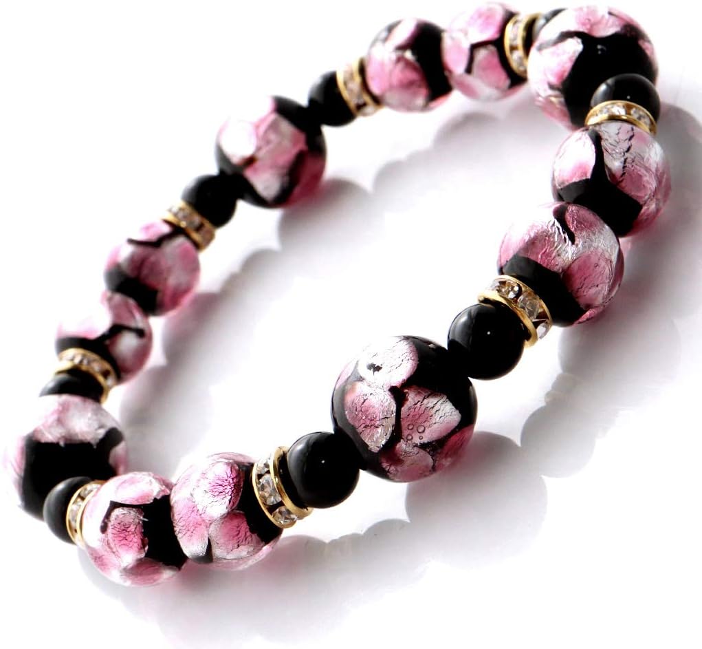 Gold Stone Firefly Glass Pink Cherry Blossom Spring Bracelet, Okinawa Power Stone, Inner Diameter: Approx. 7.7 inches (19.5 cm)