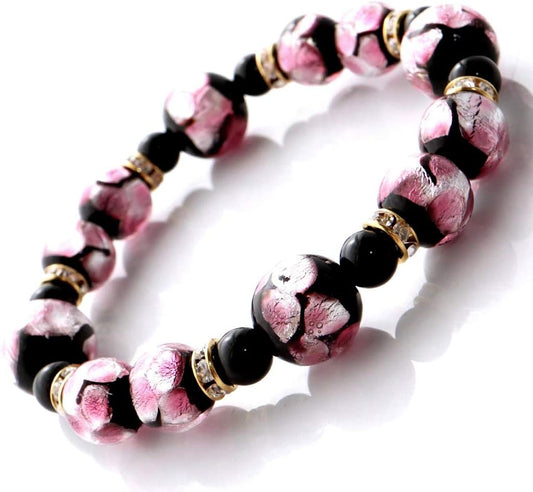 Gold Stone Firefly Glass Pink Cherry Blossom Spring Bracelet, Okinawa Power Stone, Inner Diameter: Approx. 7.7 inches (19.5 cm)