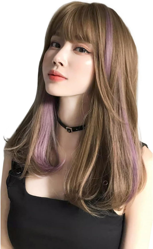 BARSDAR Wig, Semi-Long, Curly Hair, Inner Color, Full Wig, Wave, Natural Crossdressing, Wig, Harajuku Style, Gradient, Fashion, Cute, Women's, Small Face, Heat Resistant, With Net/Comb, Honey   Mauve