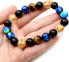 Four Gods Firefly Glass Bracelet, 0.5 inches (12 mm), Luminous Keramarin, Crystal, Natural Stone, Power Stone, Men's Accessory, Inner Circumference Approx. 8.3 inches (21 cm)