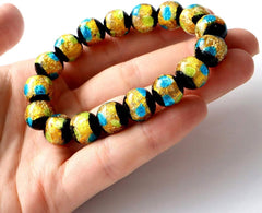 Glow Fluffy Glass Yellow Blue MIX 12mm Bracelet Dragonfly Blue Yellow Okinawa Souvenir