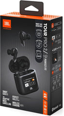 JBL Tour Pro 2 Wireless Earphones, Bluetooth, Hybrid Noise Cancelling, Multipoint, IPX5, Wireless Charging, Smart Touch Display, Black, JBLTOURPRO2BLK, Small