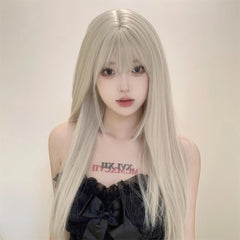 Sizuuenn Women's Long Hair Long Straight Bangs Platinum Wig, "Blonde Goddess", Small Face, Natural, Heat Resistant Wig, High Temperature Hair Yarn, Cosplay Wig, Dedicated Net Events, School Festivals, Cultural Festivals, Photography, Disguise