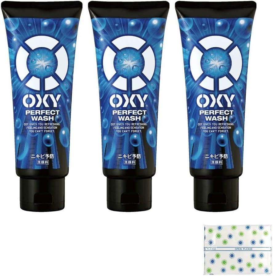 Oxy (OXY) Perfect Wash Large Capacity 7.1 oz (200 g) x 3 Piece Set (Acne Prevention Facial Cleanser, Pores, Shine Sebum) + Gokujun Sachet Included