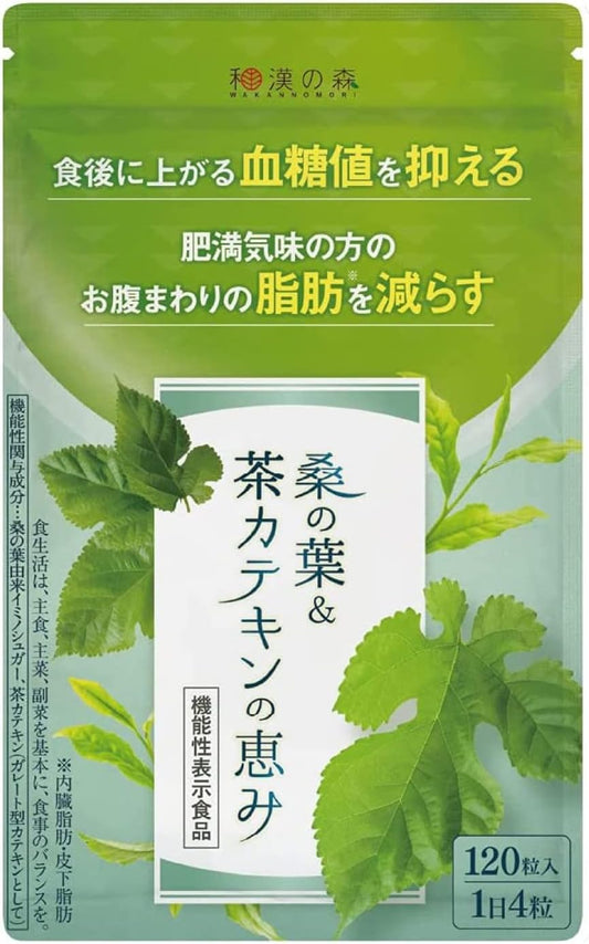 Wakan no Mori Blessings of Mulberry Leaves   Tea Catechin 1 Bag 120 Tablets Food with Functional Claims Suppress Blood Sugar Levels Reduce Belly Fat Visceral Fat Supplement