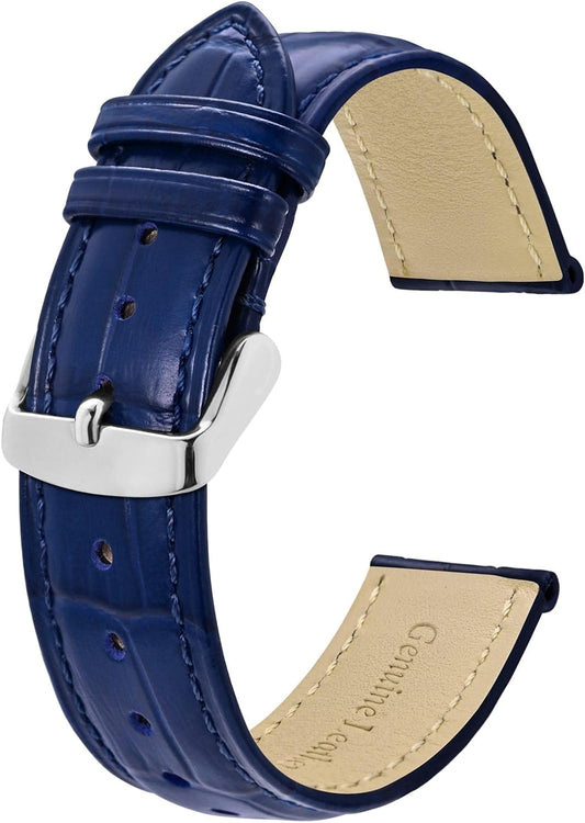 Leather Watch Band, 0.7 inch (18 mm), 0.9 inch (20 mm), 0.9 inch (22 mm), 0.9 inch (24 mm), 1.0 inch (26 mm), Genuine Leather Watch Strap, Crocodile-Style Replaceable