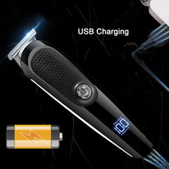 Low Voice Electric Trimmer with Lcd Digital Display 5 in 1 Electric Clipper 5 Cutter Head Shaver Usb Charging Waterproof Nose Hair Beard Shaver Haircut Grooming Tool Kit for Men and Children