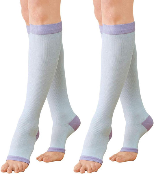 Nursery 900008A Cool Compression High Socks, Sleep Ver., Below the Knee Touch, Set of 2, Open Toe, 9.1 - 9.8 inches (23 - 25 cm), Blue x Lavender