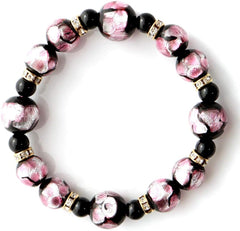 Gold Stone Firefly Glass Pink Cherry Blossom Spring Bracelet, Okinawa Power Stone, Inner Diameter: Approx. 7.7 inches (19.5 cm)