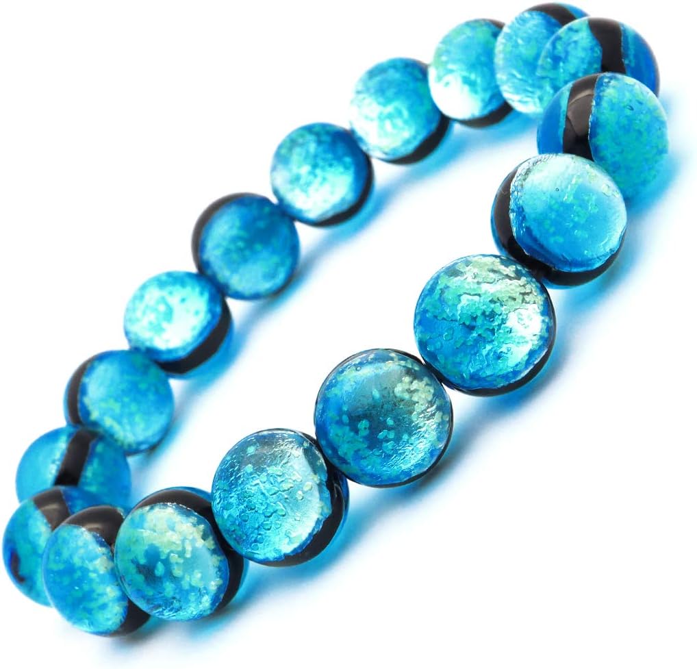 HATERMA BLUE FIREL GLASS 0.5 inch (12 mm) Glowing Bracelet Okinawa Souvenir Haiterumajima