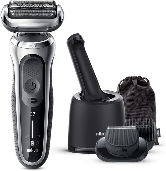 Braun Series 7 71-S7501cc-V Electric Shaver with Washer Model, Beard Trimmer, Waterproof Design, Rechargeable, Cordless Deep Catch Mesh Blade, Silver Amazon.co.jp Exclusive