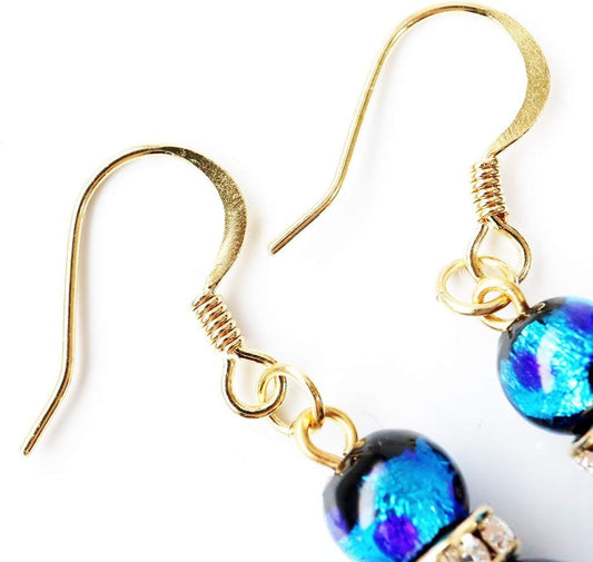 Gold Stone Firefly Glass Earrings, For Both Ears, Swaying, Sparkling, Rondell, Okinawa