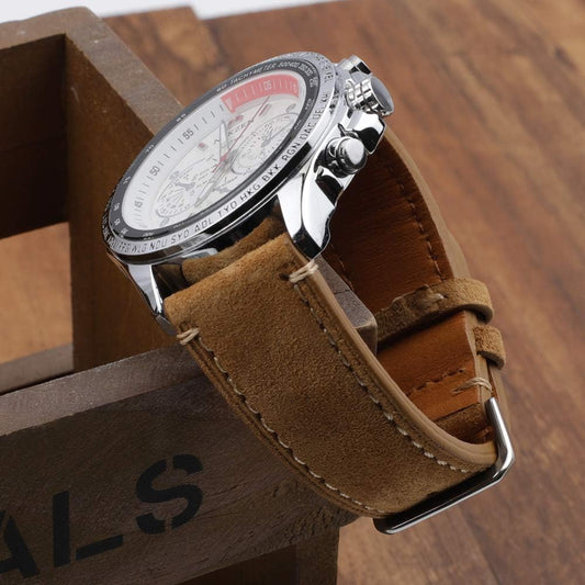 Watch Strap, Suede (Grey/Contrast Stitching), Men's and Women's Watch Band, 0.7 inches (18 mm), 0.8 inches (20 mm), 0.9 inches (22 mm), 0.9 inches (24 mm), Adjustment Tools and Spring Bars Included