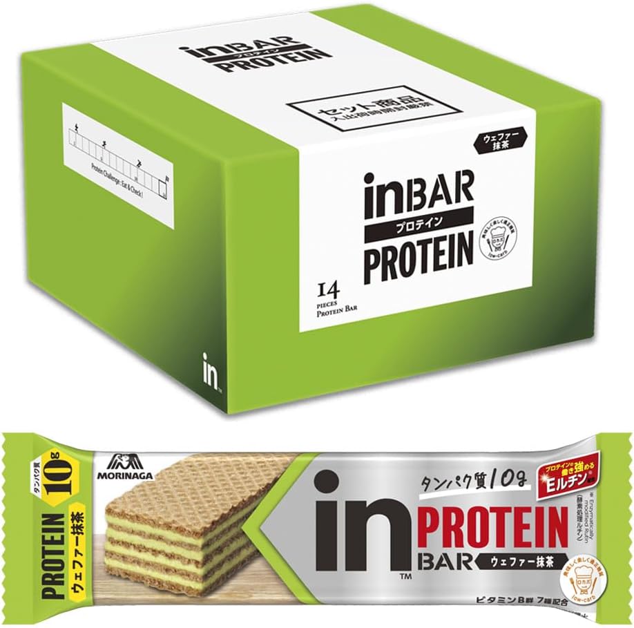 Amazon.co.jp Exclusive in Bar Protein Matcha (14 pieces x 1 box) Protein Bar Matcha Paste Wafer Wafer High Protein 10g 7 types of B vitamins Contains E-rutin that strengthens the action of protein Morinaga   Co., Ltd.