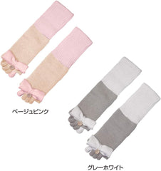 Cotton Blend Pile 5 Full Toe Socks Beige Pink